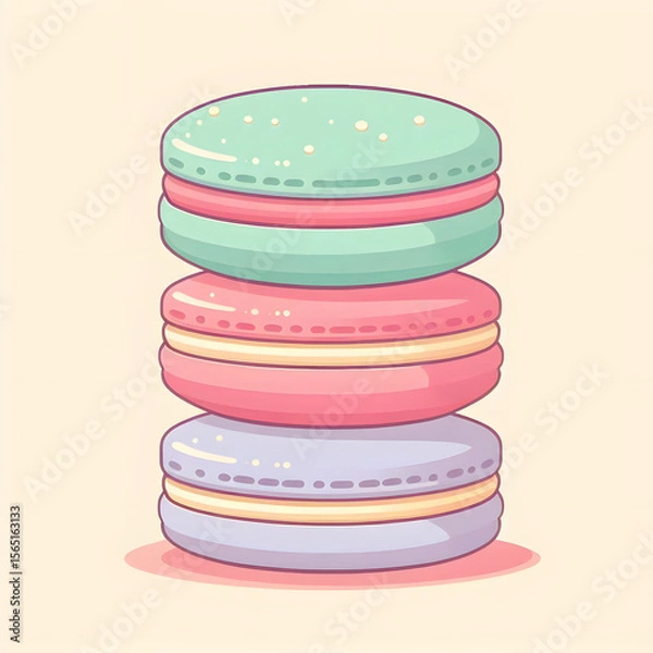 Fototapeta flat cartoon macaron stack in pastel color palette, clean and minimal

