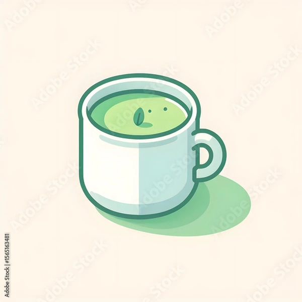 Fototapeta Japan matcha latte set. Flat cartoon illustration of matcha drinks. Matcha latte with foam art, heart, rabbit, flower. Green matcha in various cups.