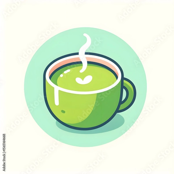 Fototapeta Japan matcha latte set. Flat cartoon illustration of matcha drinks. Matcha latte with foam art, heart, rabbit, flower. Green matcha in various cups.
