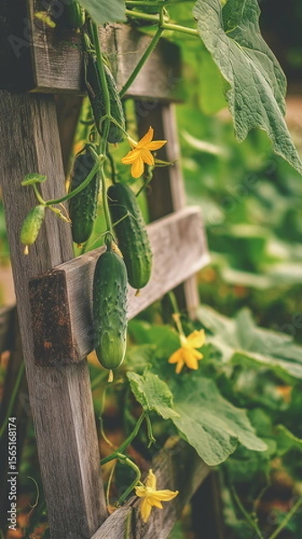 Obraz cucumber grows in the garden harvest