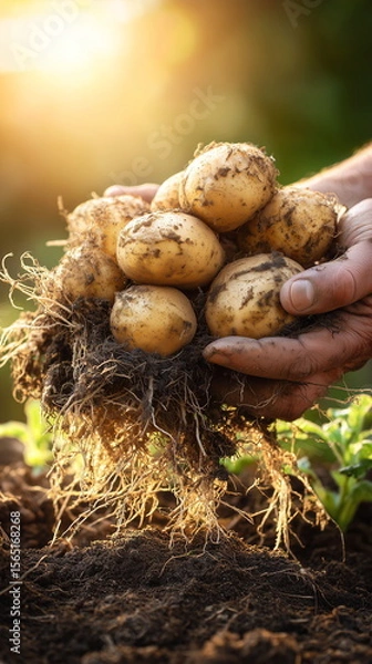 Obraz Close-up of farmer holding potato at farm