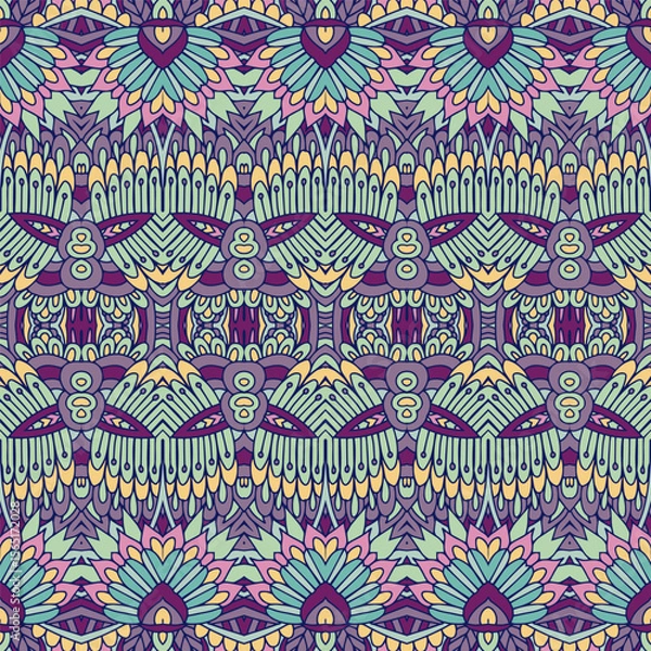 Fototapeta Abstract geometric doodle shapes seamless pattern ornamental. Textile ethnic vintage print vector ethnic hand drawn