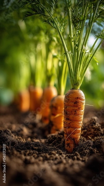 Obraz A row of freshly harvested carrots in a garden bed