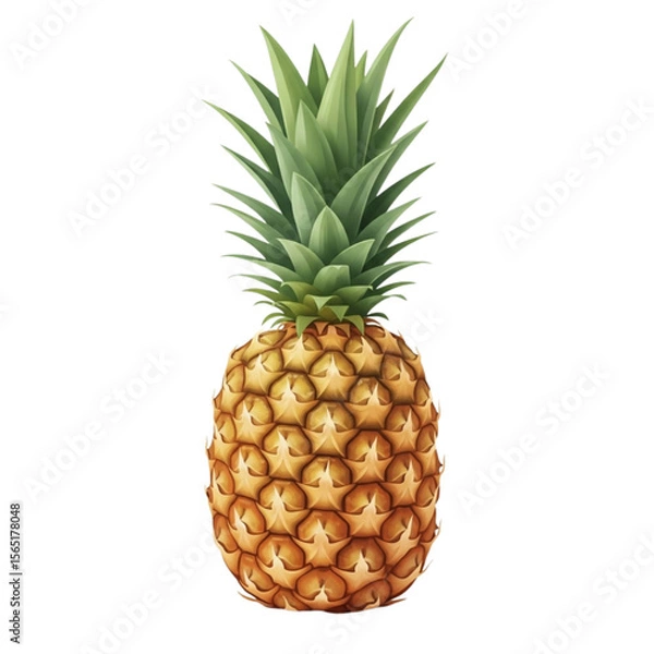 Obraz Fresh Ripe Whole Pineapple Isolated on Transparent Background, Vibrant Tropical Pineapple Fruit Vector Illustration, Healthy Exotic Pineapple with Green Leaves and Transparent Background. 