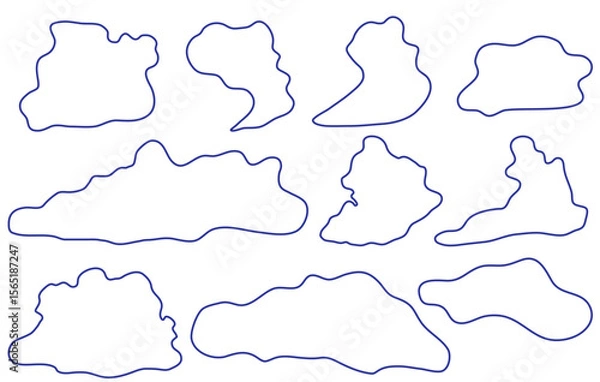 Fototapeta Various shapes of clouds. Set of linear drawing of clouds isolated on a white background. Editable stroke. Line thickness can be changed. Linear icon, vector illustration.