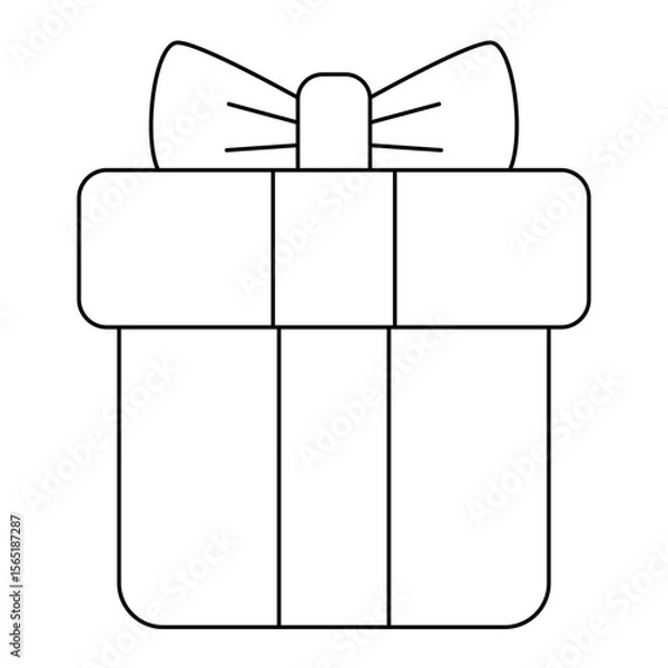 Fototapeta Gift box, outline drawing. Linear icon, vector illustration isolated on a white background.  Editable stroke. Line thickness can be changed.