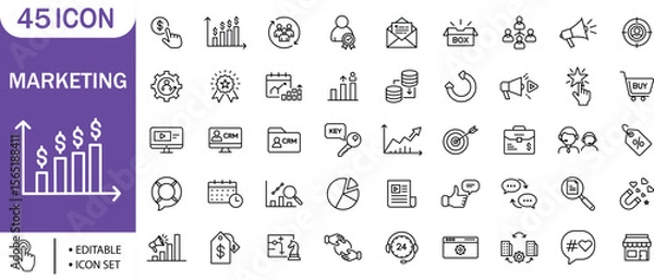 Fototapeta Marketing Strategy Analytics CRM SEO Growth Sales Editable Icon Set