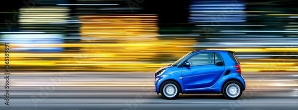 Fototapeta A futuristic city street features an EV electric car charging its battery at a station, symbolizing renewable energy with copy space