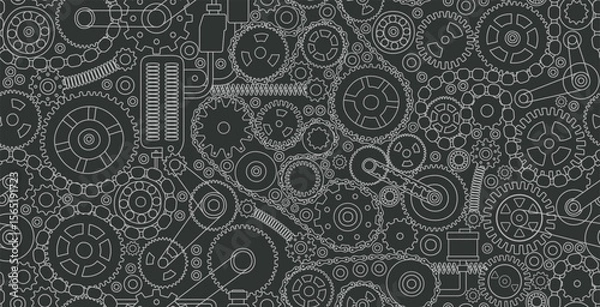 Fototapeta Seamless gear and cog mechanism on black background.