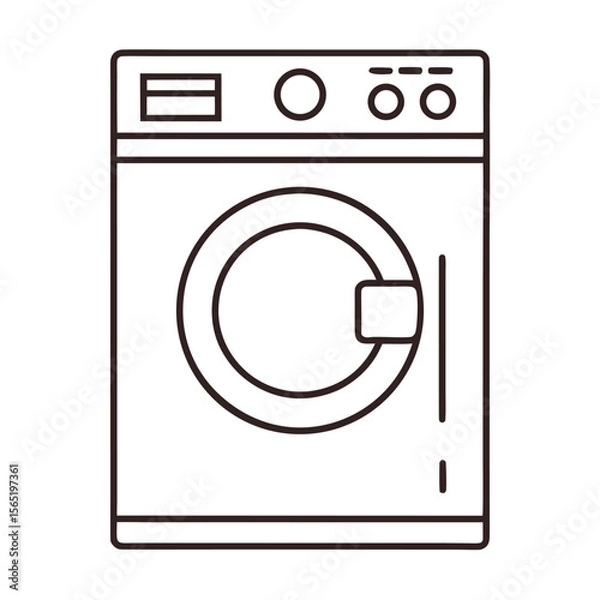 Fototapeta Minimalist line art silhouette of a front load washing machine isolated on white background