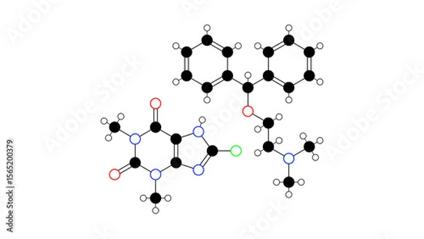 Fototapeta dimenhydrinate molecule, structural chemical formula, ball-and-stick model, isolated image antiemetic agent