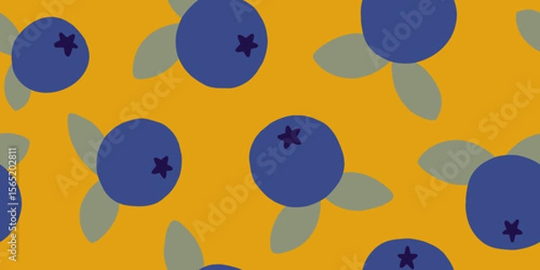 Obraz Blueberry Fruit and Leaf Illustration Pattern