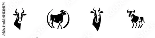Fototapeta Vector icons depicting animal silhouettes of cattle in various poses showcasing the diversity and characteristics of cows and bulls