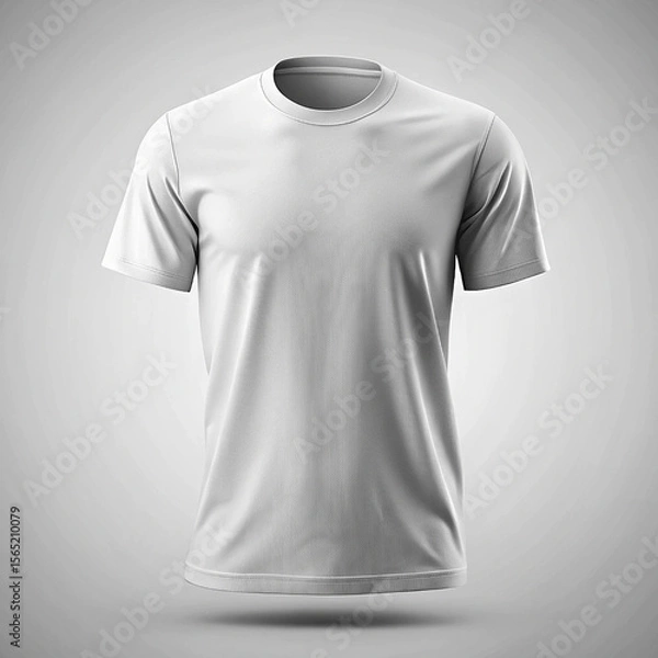 Obraz Clean White Men's Crew Neck T-Shirt Mockup; Studio Shot, Neutral Background, Simple Style.