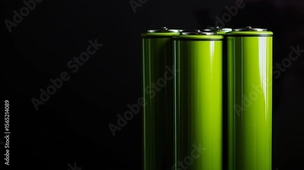 Fototapeta Vertical Stack of Green Batteries