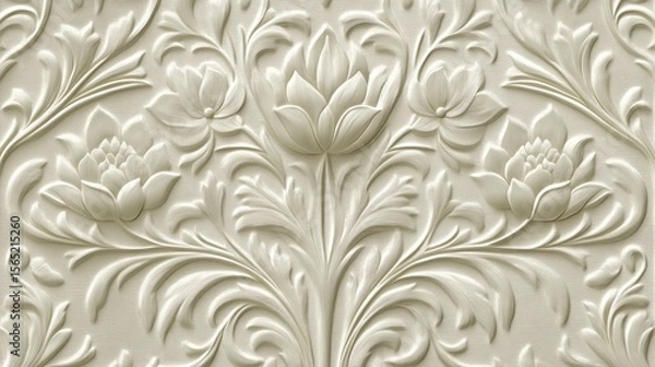 Obraz Ornate floral relief pattern in light beige.