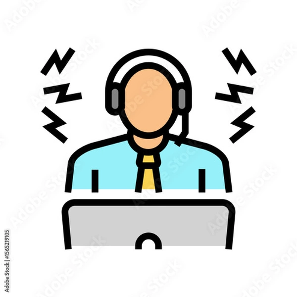 Fototapeta person office trying work headphones block noise color icon vector illustration