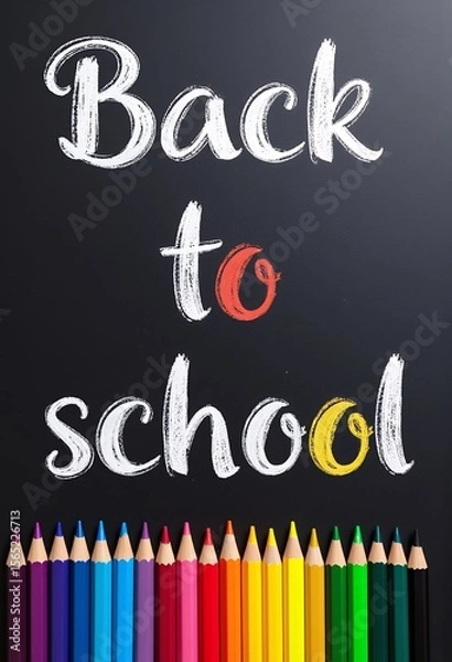 Obraz Back to school message handwritten with colorful pencils arranged below on a dark surface