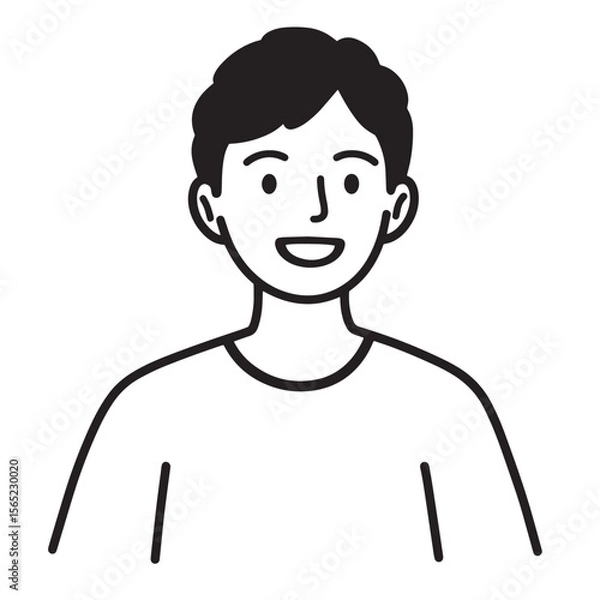 Fototapeta Simple black and white illustration of a smiling young man against a white background