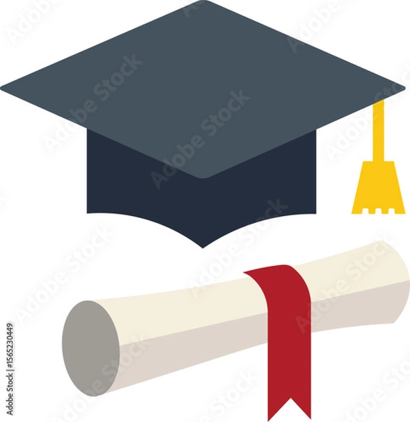 Fototapeta Graduation cap and diploma vector illustration for educational achievement
