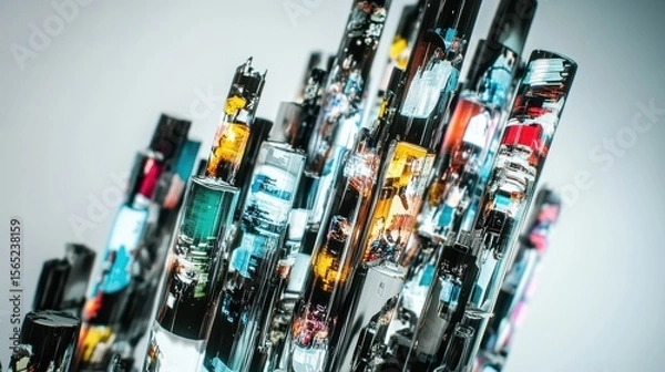 Obraz Abstract cityscape composed of multi-coloured cylindrical forms.