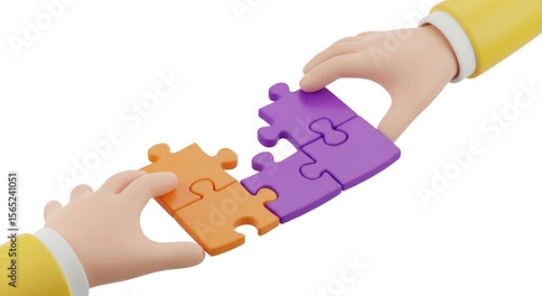 Obraz Two hands connecting puzzle pieces symbolizing collaboration and problem solving isolate