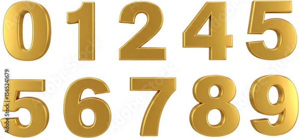 Obraz Golden Numbers Zero to Nine 3D Rendered Isolate one two three transparent background