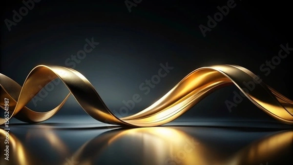 Fototapeta Abstract Golden Ribbon Flowing on Dark Surface, Elegant Design for Luxury Branding