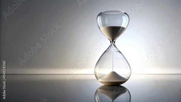 Fototapeta A Classic Hourglass on a Reflective Surface, Symbolizing the Passage of Time and the Inevitability of Change