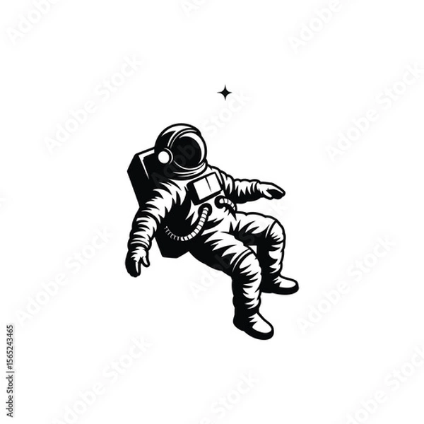 Fototapeta Astronaut floating in zero-gravity silhouette vector