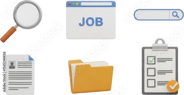 Obraz Magnifying glass job search window search bar resume folder checklist hiring transparent background