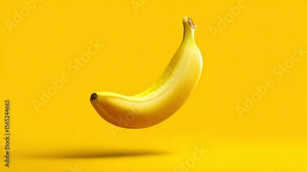 Fototapeta Banana levitation on yellow background. Banana Slice Flying. 