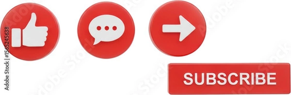 Obraz Red social media icons with like chat share and subscribe buttons isolate