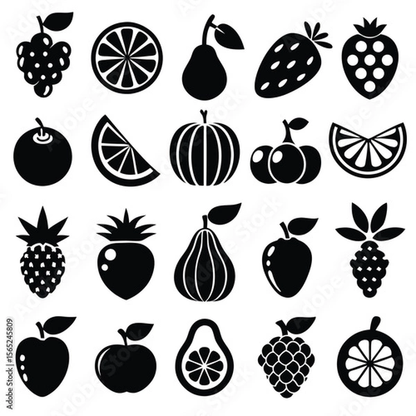 Fototapeta A set of fruits icon vector illustration