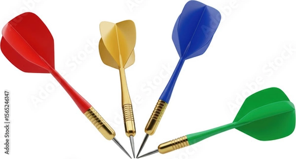 Obraz Four colorful darts red gold blue and green arranged in a circular pattern with sharp points meeting transparent background