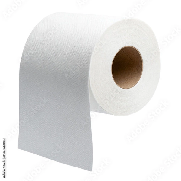 Fototapeta Half-Unrolled Toilet Paper Napkin with Sheet Hanging Down, angled view, isolated on transparent background PNG