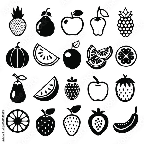 Fototapeta A set of fruits icon vector illustration