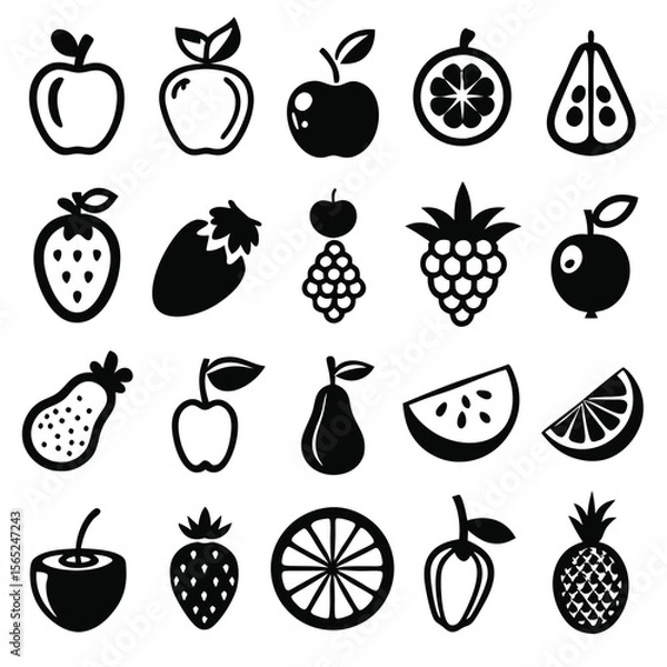 Fototapeta A set of fruits icon vector illustration