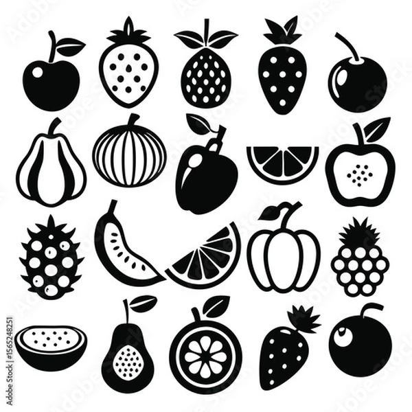 Fototapeta A set of fruits icon vector illustration