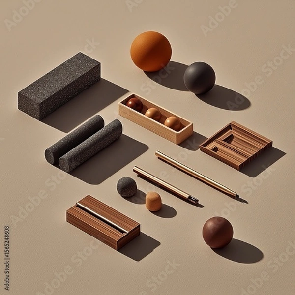 Fototapeta Minimalist Flat Lay with Taupe Background and Neutral Decorative Elements
