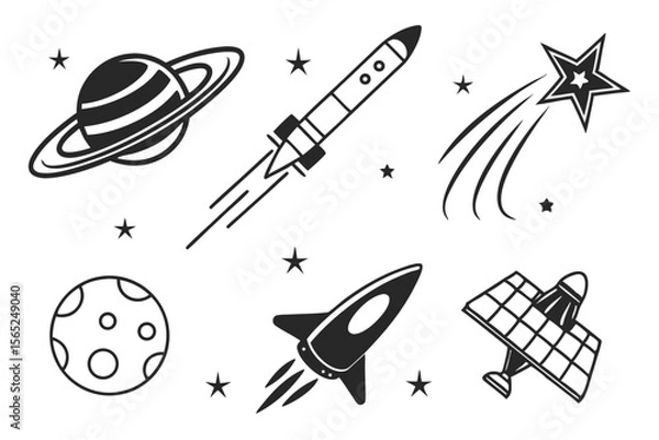 Fototapeta space icon set sihouette black vector bundle