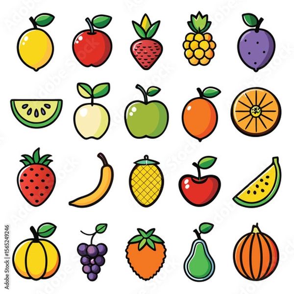 Fototapeta A set of fruits icon vector illustration