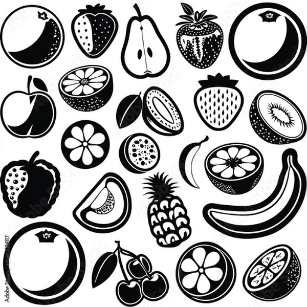 Fototapeta A set of fruits icon vector illustration