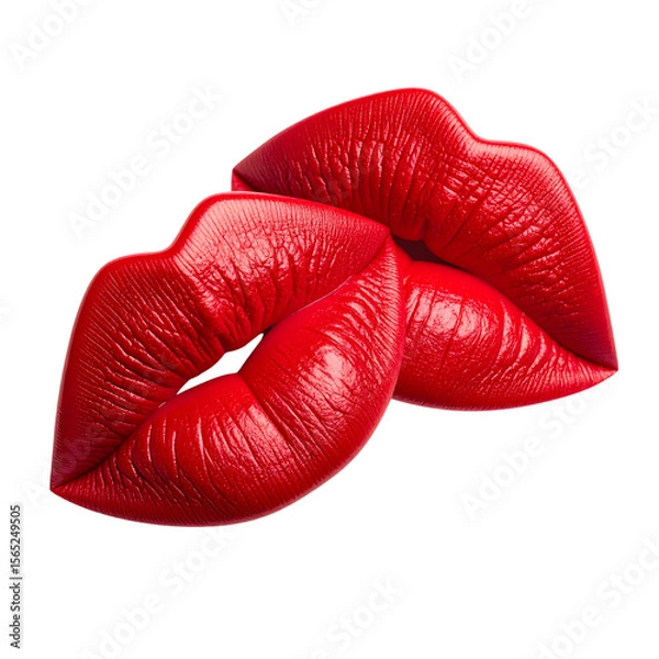 Fototapeta  Double Kiss Mark in Red Lipstick with Soft Shadow, isolated on white background PNG