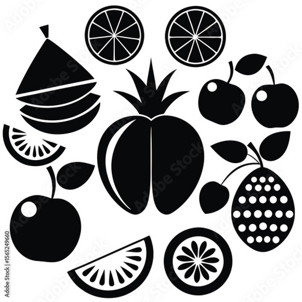 Fototapeta A set of fruits icon vector illustration