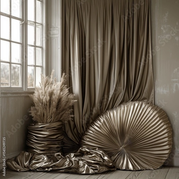 Fototapeta Elegant Beige Canvas and Clean Textiles with Decorative Items in Bright Space