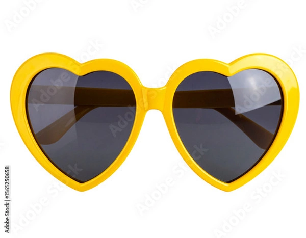 Obraz Close-up of Yellow Heart-Shaped Sunglasses with Reflective Lenses, Isolated on Transparent Background PNG