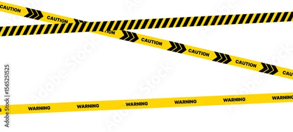 Fototapeta Caution warning tape with yellow and black stripes. Realistic crossed tape for construction area, crime scene or danger zone. Police warning crossed ribbon at transparent background. Vector.
