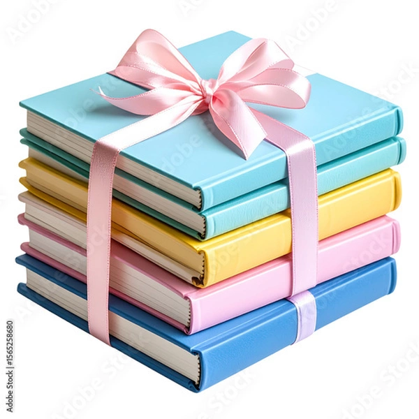 Fototapeta Stack of Watercolor Sketchbooks Tied with Ribbon, Isolated on Transparent Background PNG