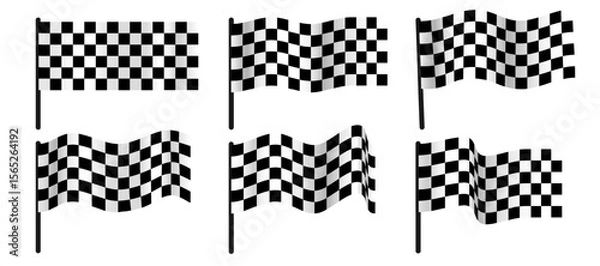 Fototapeta Ser of crossed checkered racing flags, symbolizing Formula or motorsport championships. Simple and iconic design, isolated on a white background. Vector EPS10